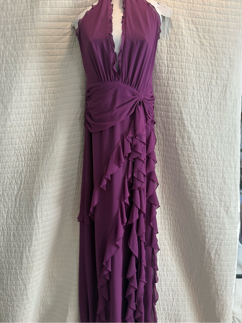 Halter Ruffle Maxi Dress in Deep Plum